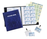 Durable GDPR Compliant Visitor Book 100 Blue Leather Look Front Cover With 100 Perforated 90x60mm Visitor Badge Inserts + FREE Badge Holders - 146365